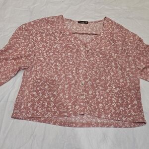 Floral Pink Button-Up Blouse. Sz S